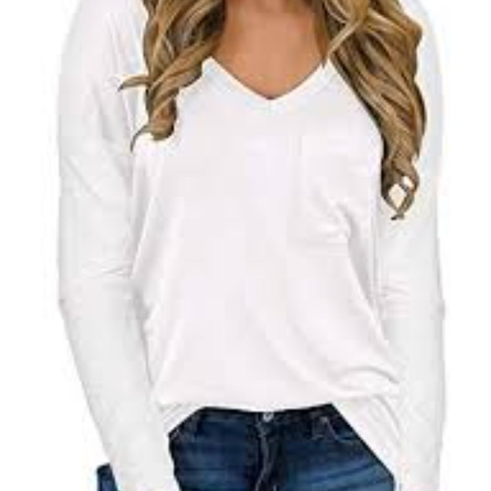 Tobrief Womens Long Sleeve Deep V-Neck Casual Tee